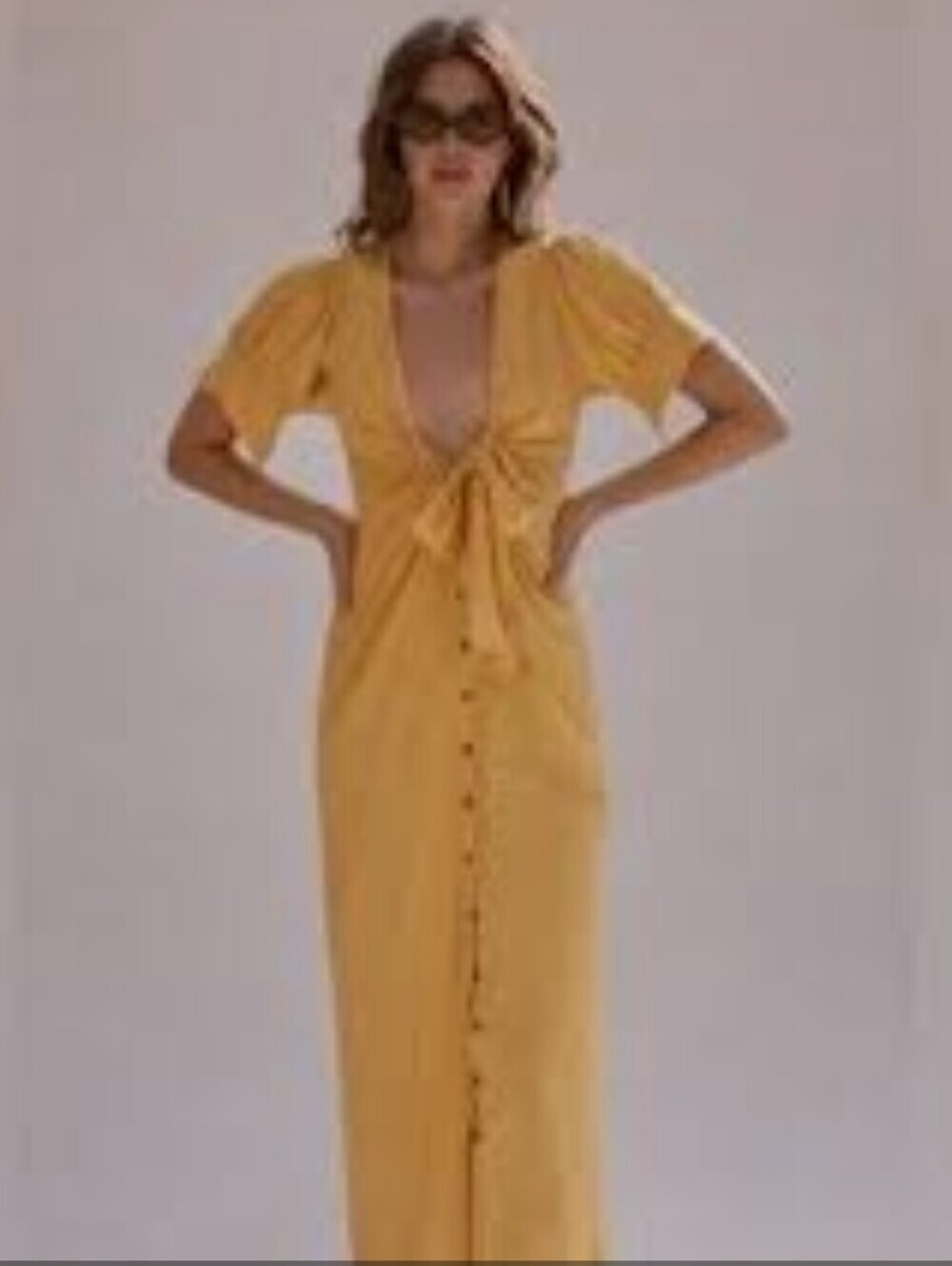 Free People Vintage Summer Mustard Yellow Tie-Front Midi Dress - Picture 2 of 8